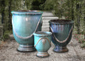 ANTIQUE_TURQUOISE_ROSETTE_URN_SET_OF_3 - Cast Stone International 