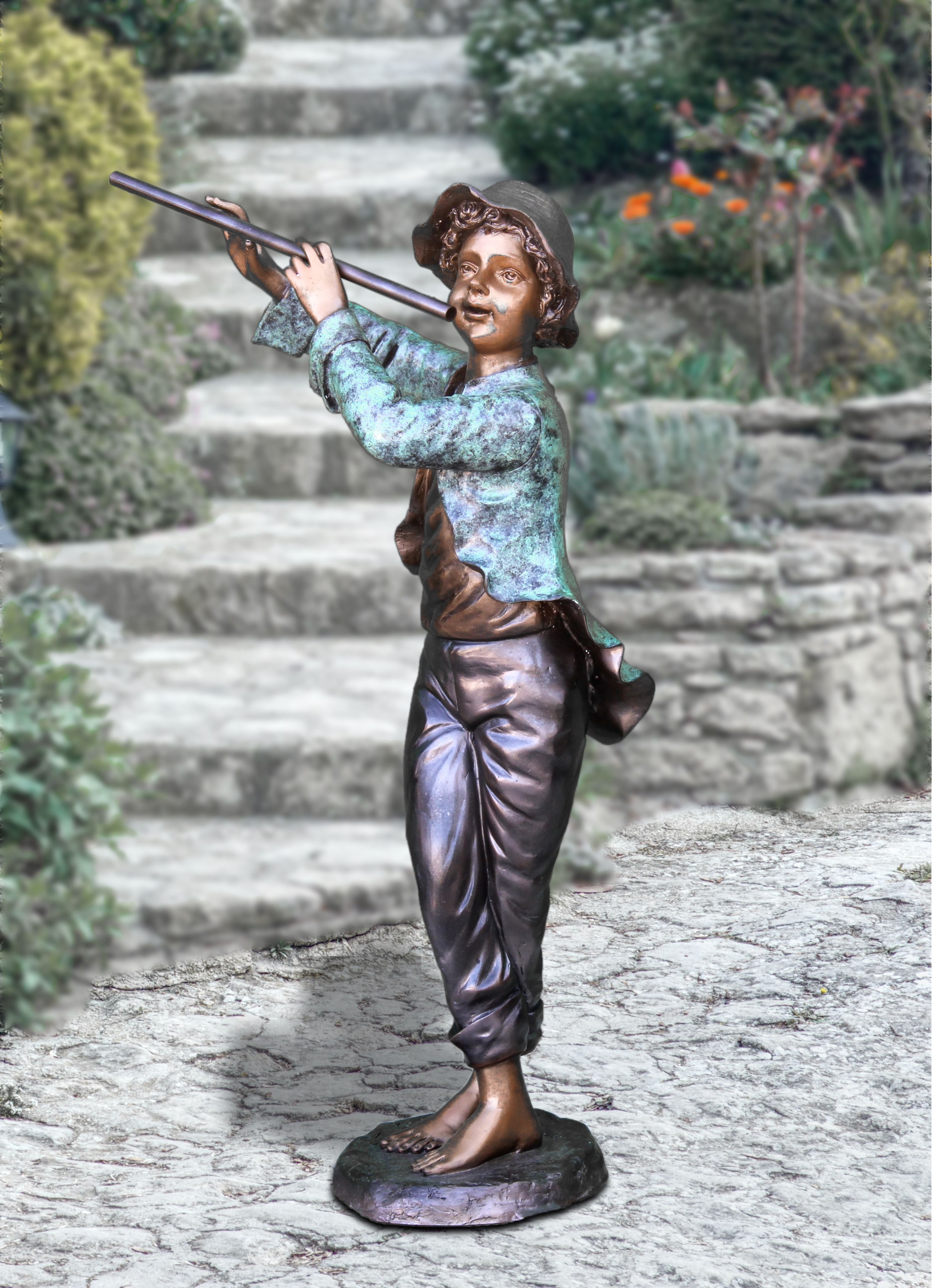 CHERUBS_FLUTE_MUSICAL_BRONZE_STATUE - Cast Stone International 