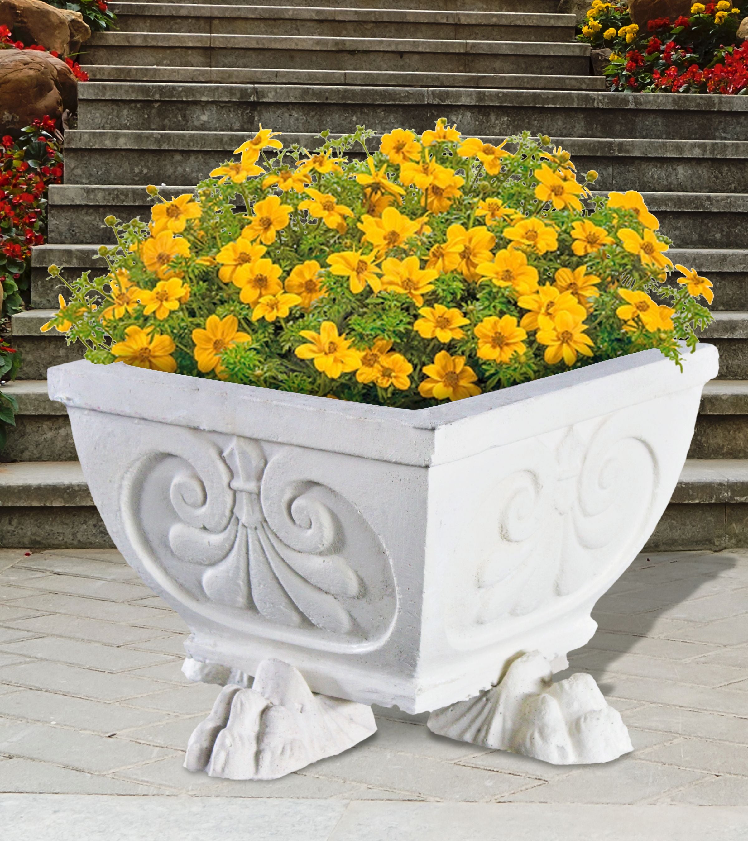 ITALIAN_GARLAND_SQUARE_PLANTER - Cast Stone International 
